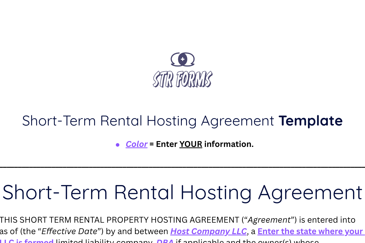 Short-Term Rental Hosting Agreement Template