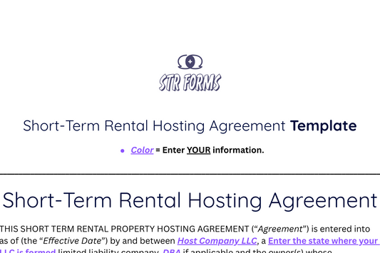 Short-Term Rental Hosting Agreement Template