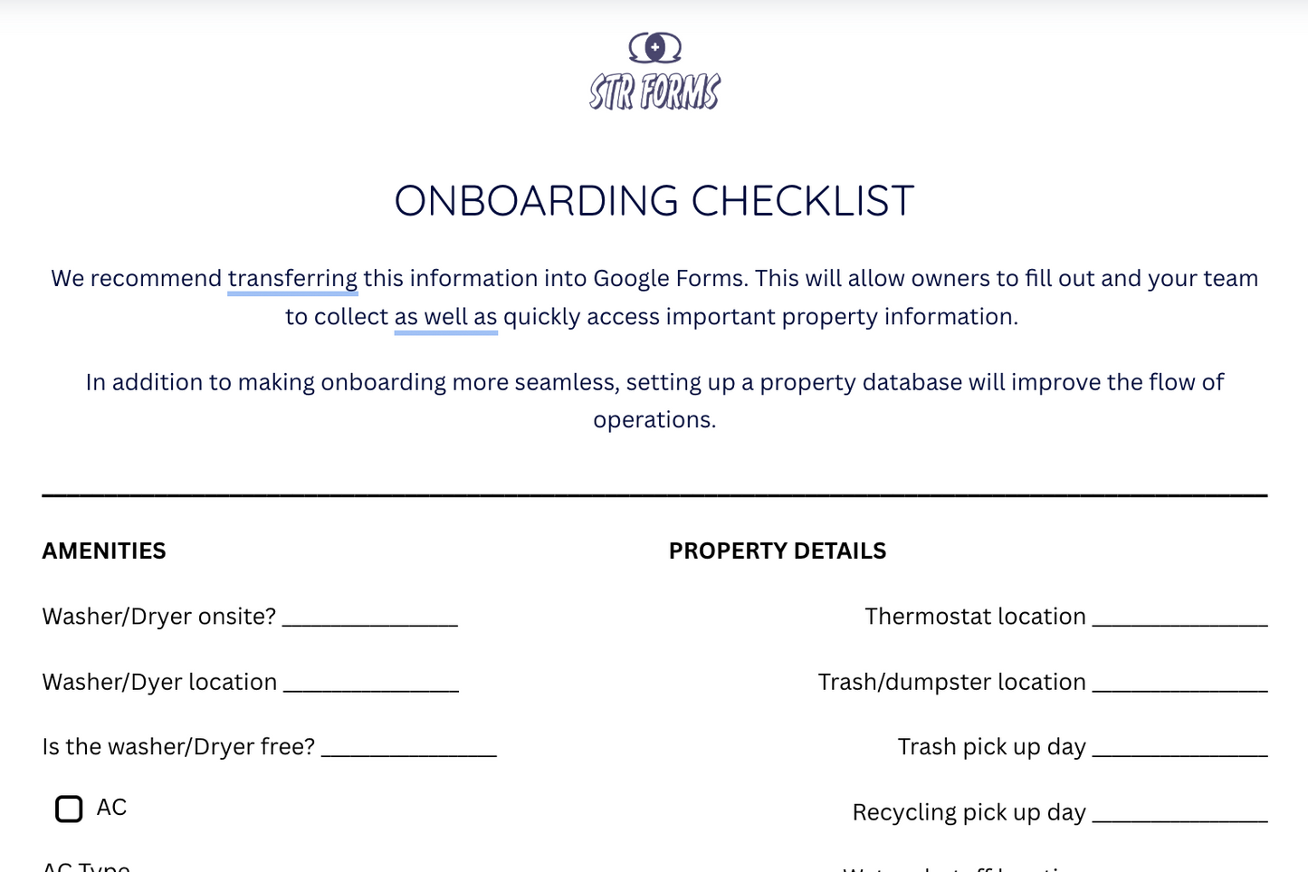 Onboarding Checklist (Owner Intake)